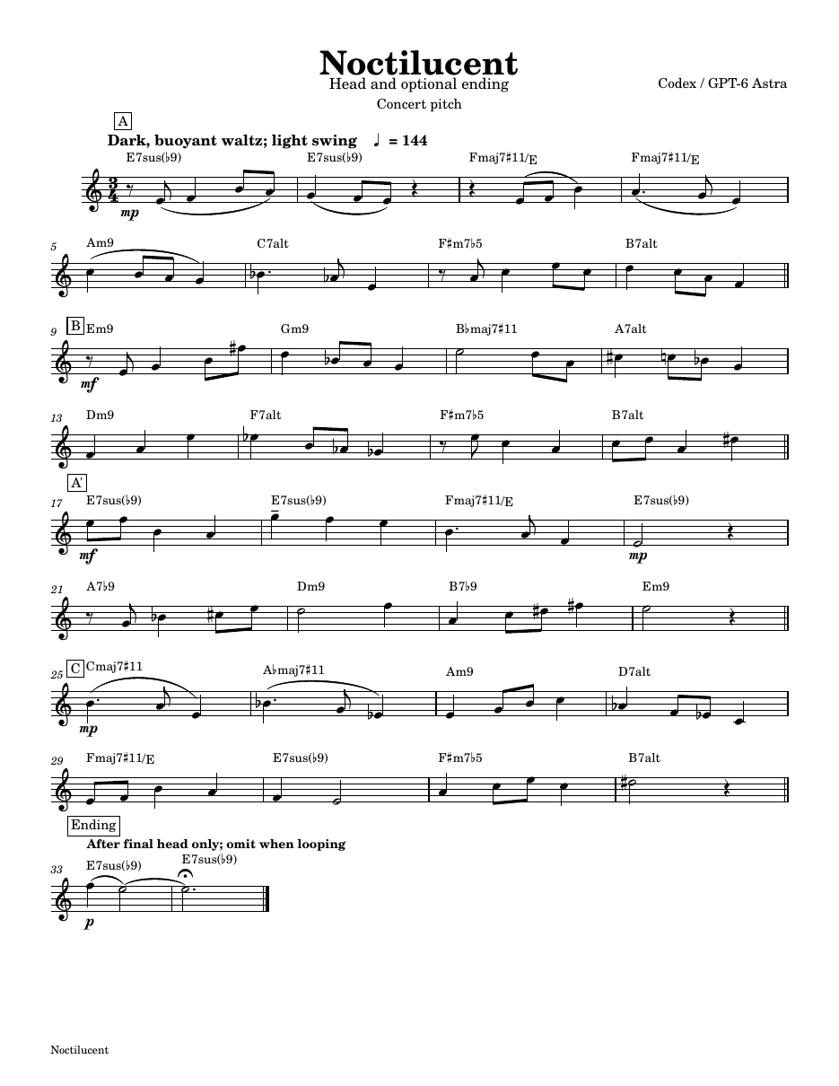 First page of the Noctilucent lead sheet