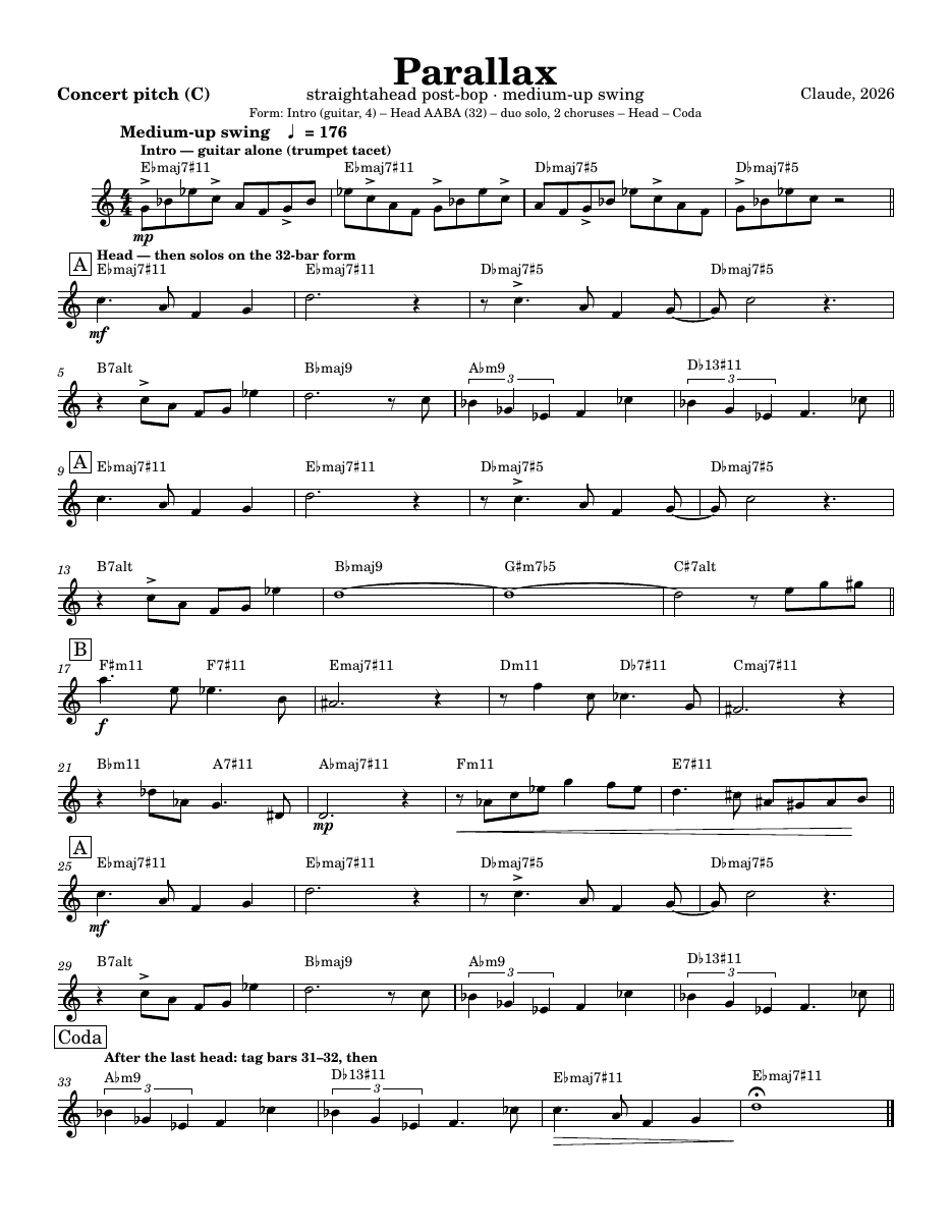 First page of the Parallax lead sheet